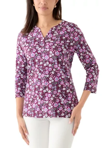 Women's 3/4 Sleeve Printed Henley Shirt