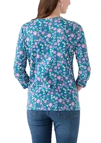 Women's 3/4 Sleeve Printed Henley Shirt