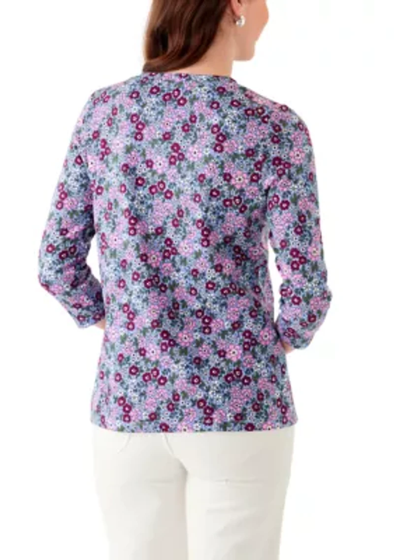 Women's 3/4 Sleeve Printed Henley Shirt