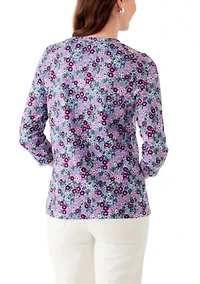 Women's 3/4 Sleeve Printed Henley Shirt