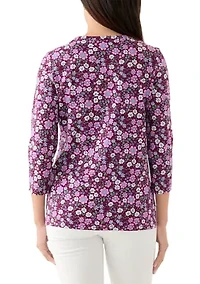 Women's 3/4 Sleeve Printed Henley Shirt