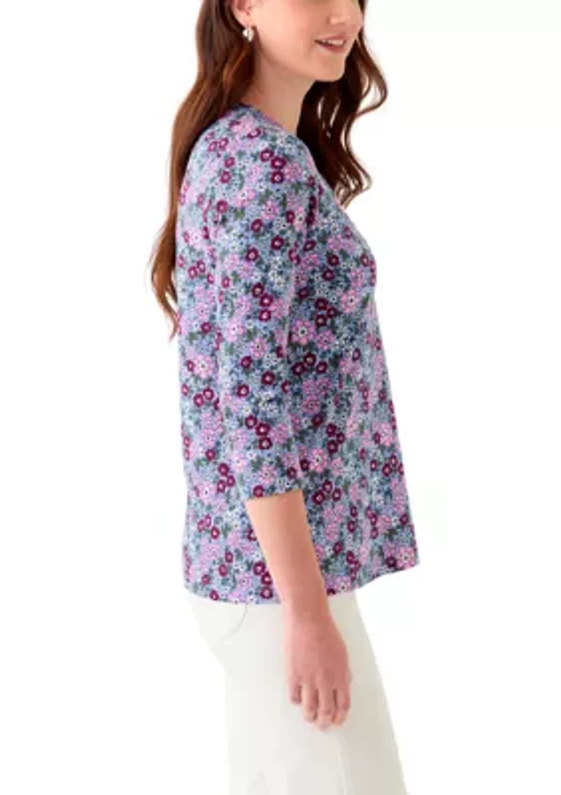 Women's 3/4 Sleeve Printed Henley Shirt