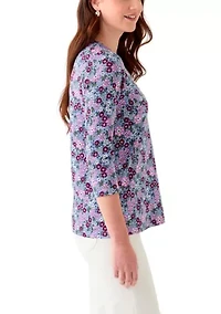 Women's 3/4 Sleeve Printed Henley Shirt