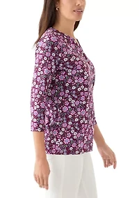 Women's 3/4 Sleeve Printed Henley Shirt