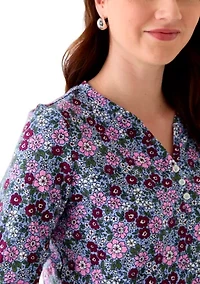 Women's 3/4 Sleeve Printed Henley Shirt