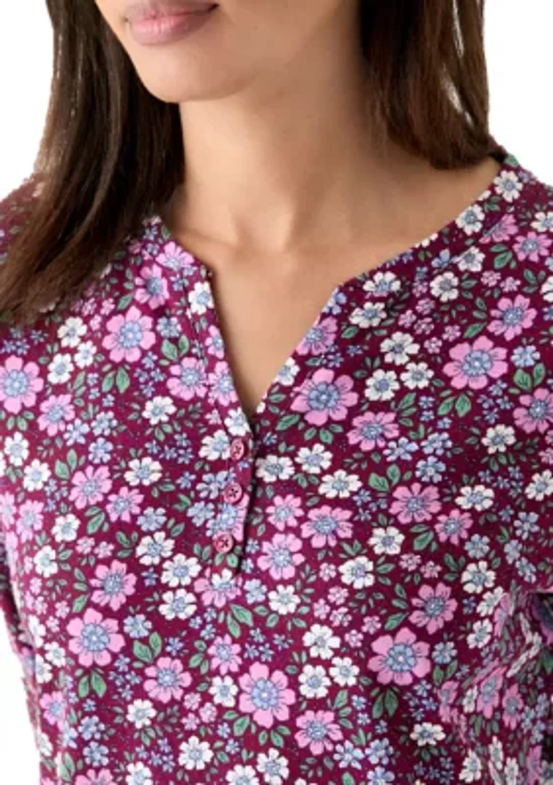 Women's 3/4 Sleeve Printed Henley Shirt