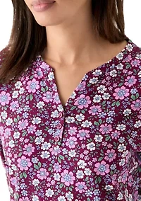 Women's 3/4 Sleeve Printed Henley Shirt