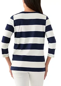 Women's 3/4 Sleeve Yarn Dyed Henley Top