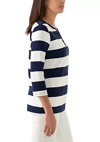 Women's 3/4 Sleeve Yarn Dyed Henley Top