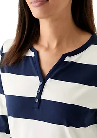 Women's 3/4 Sleeve Yarn Dyed Henley Top