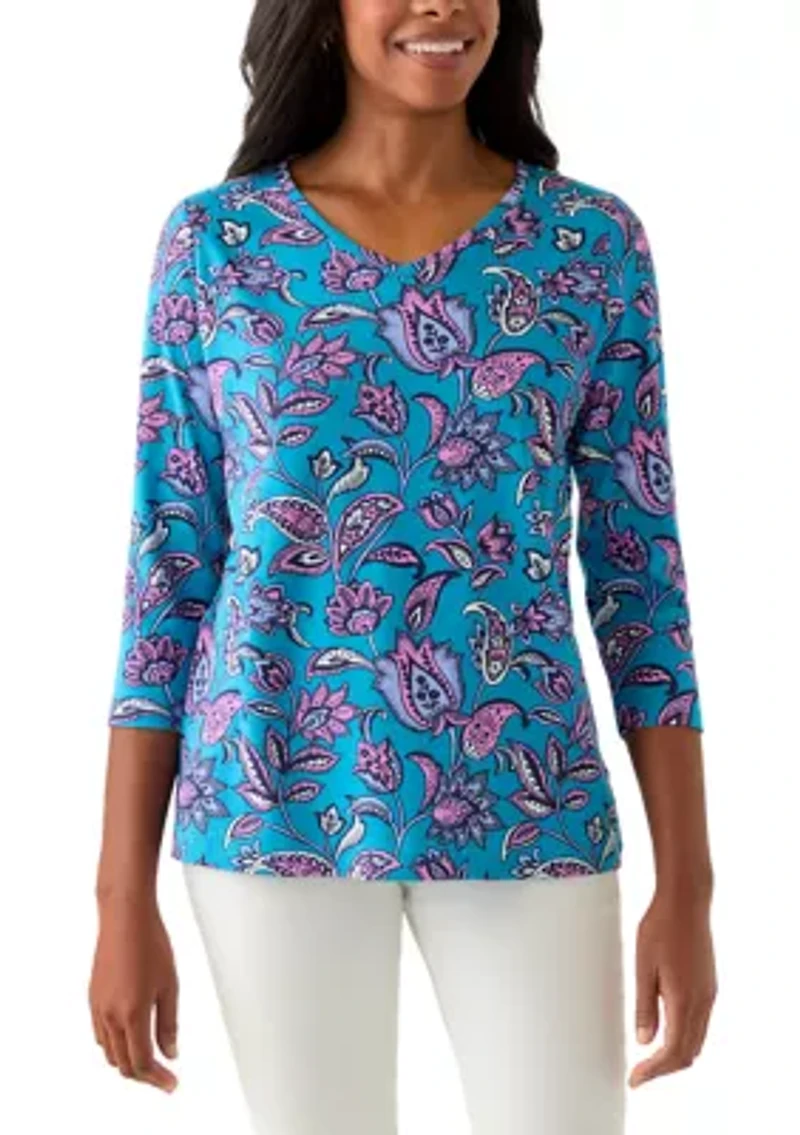 Women's 3/4 Sleeve V-Neck Printed Top