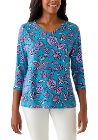 Women's 3/4 Sleeve V-Neck Printed Top