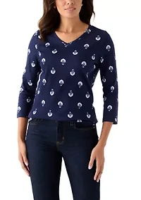 Women's 3/4 Sleeve V-Neck Printed Top