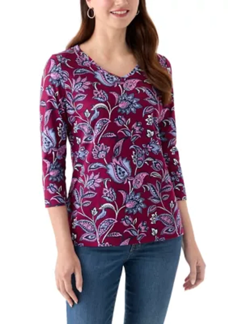 Women's 3/4 Sleeve V-Neck Printed Top