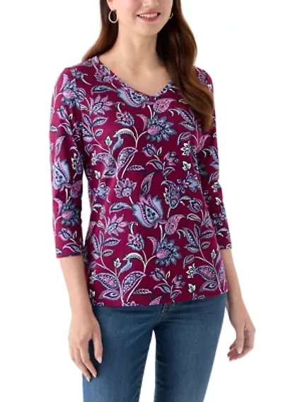 Women's 3/4 Sleeve V-Neck Printed Top