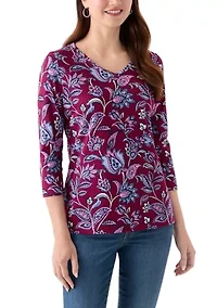Women's 3/4 Sleeve V-Neck Printed Top