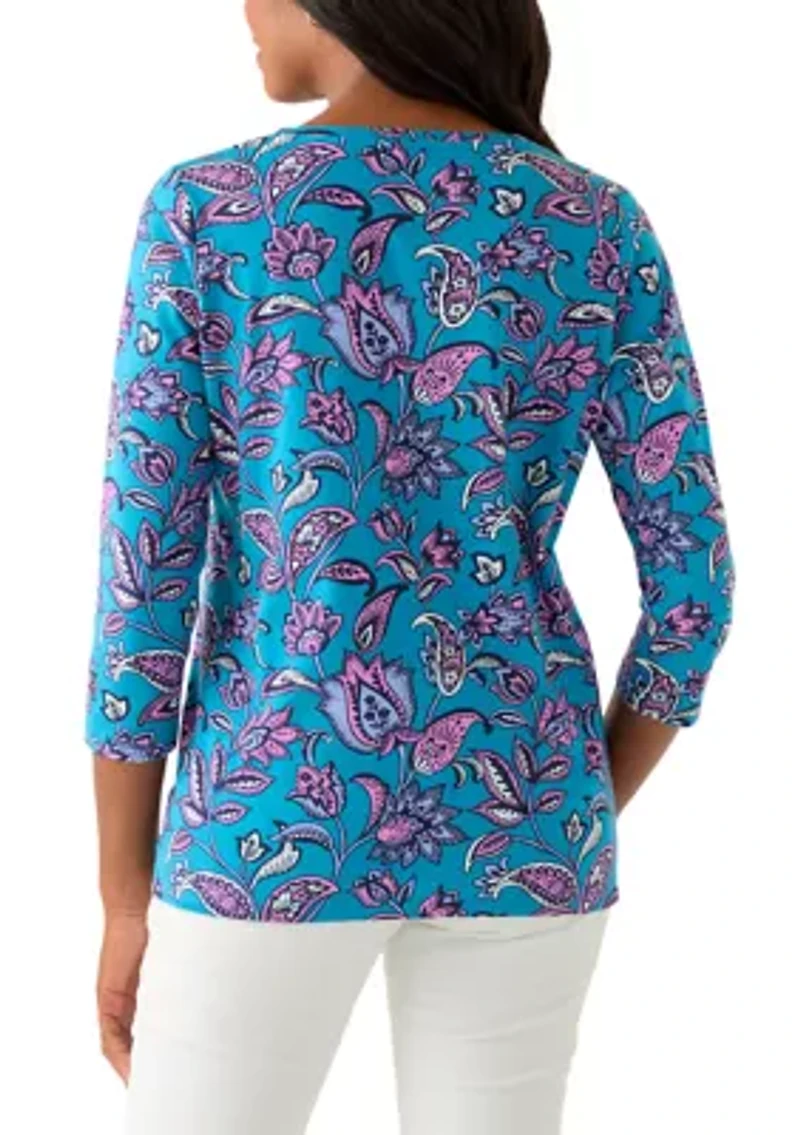 Women's 3/4 Sleeve V-Neck Printed Top