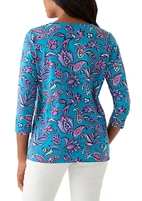 Women's 3/4 Sleeve V-Neck Printed Top