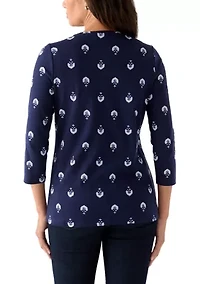 Women's 3/4 Sleeve V-Neck Printed Top