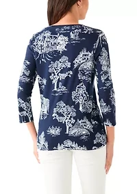 Women's 3/4 Sleeve V-Neck Printed Top