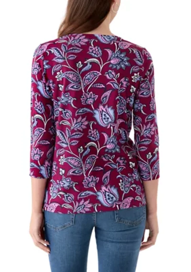 Women's 3/4 Sleeve V-Neck Printed Top