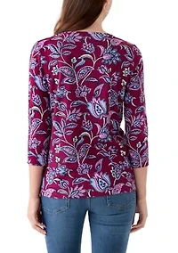 Women's 3/4 Sleeve V-Neck Printed Top
