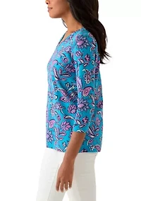 Women's 3/4 Sleeve V-Neck Printed Top