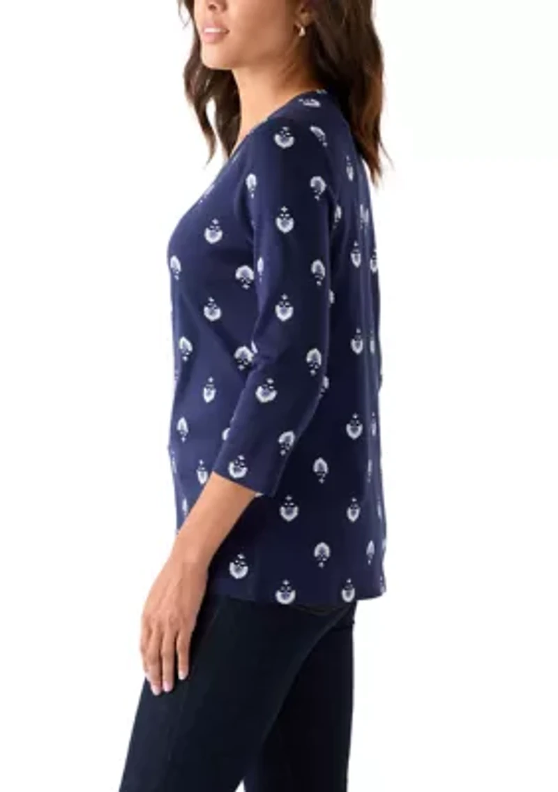 Women's 3/4 Sleeve V-Neck Printed Top