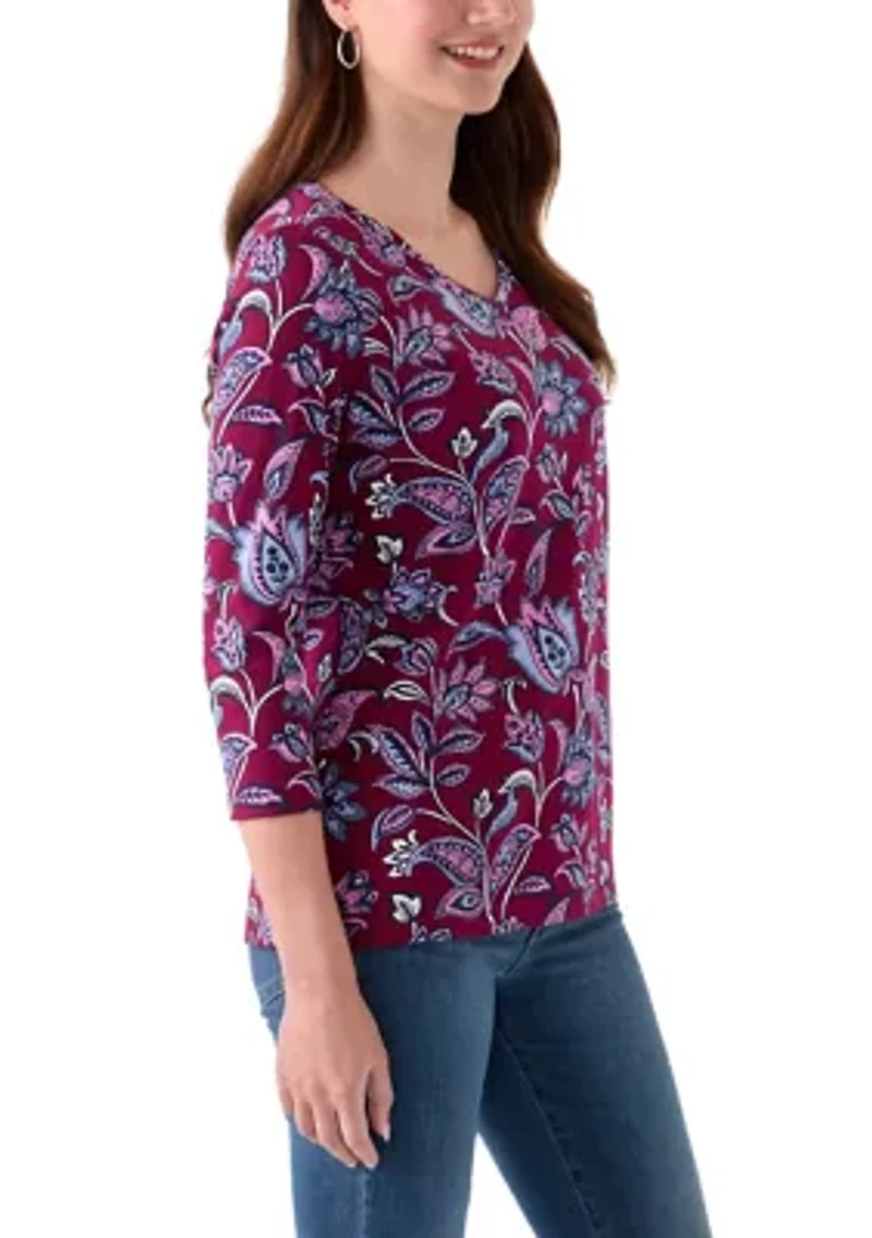 Women's 3/4 Sleeve V-Neck Printed Top