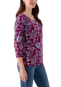 Women's 3/4 Sleeve V-Neck Printed Top