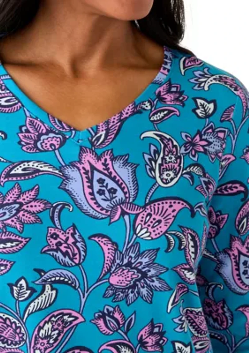 Women's 3/4 Sleeve V-Neck Printed Top