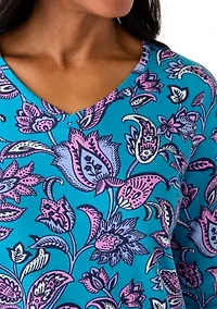 Women's 3/4 Sleeve V-Neck Printed Top