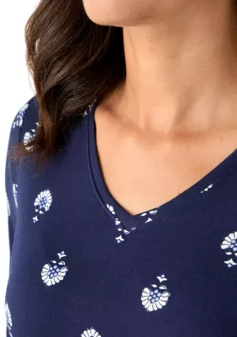 Women's 3/4 Sleeve V-Neck Printed Top