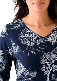 Women's 3/4 Sleeve V-Neck Printed Top