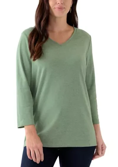 Women's Solid 3/4 Sleeve V-Neck Top