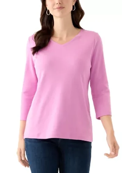 Women's Solid 3/4 Sleeve V-Neck Top