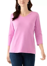 Women's Solid 3/4 Sleeve V-Neck Top
