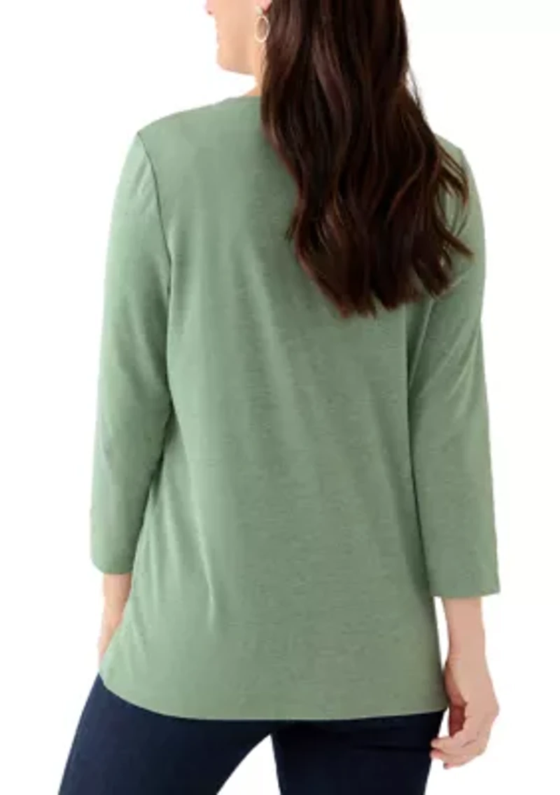 Women's Solid 3/4 Sleeve V-Neck Top