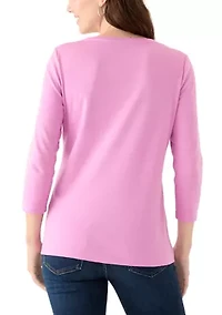 Women's Solid 3/4 Sleeve V-Neck Top