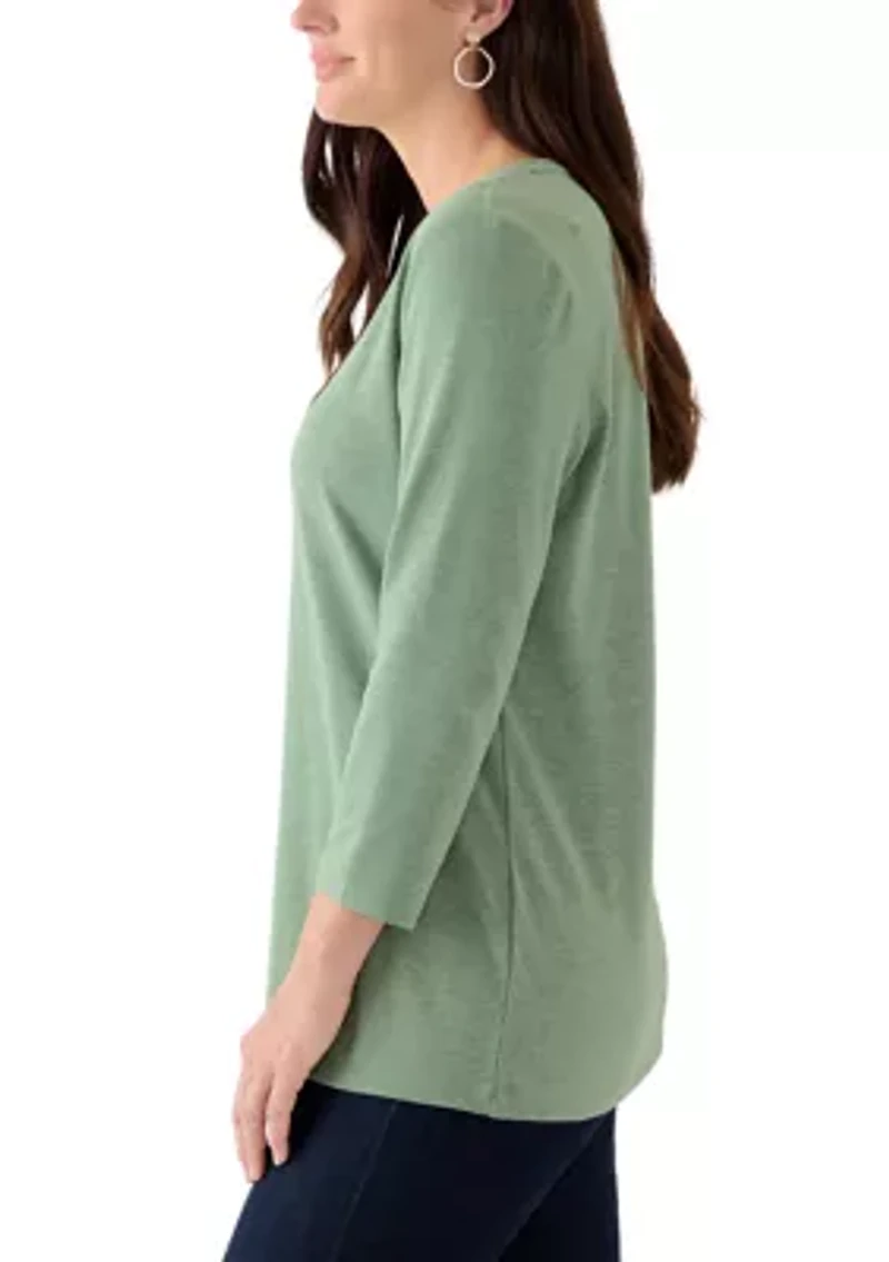 Women's Solid 3/4 Sleeve V-Neck Top