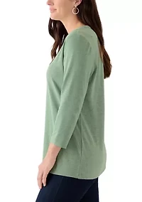 Women's Solid 3/4 Sleeve V-Neck Top