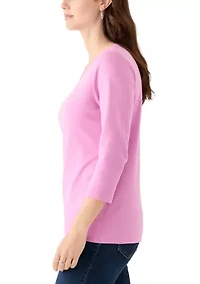 Women's Solid 3/4 Sleeve V-Neck Top
