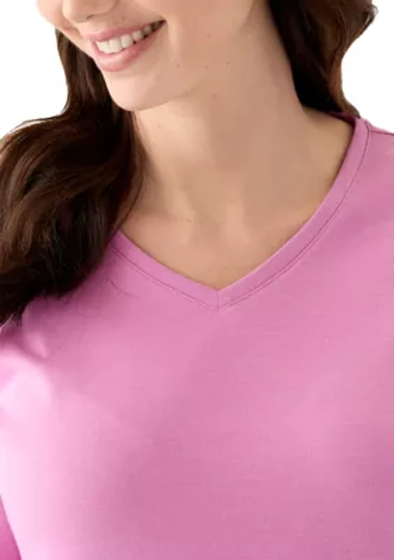 Women's Solid 3/4 Sleeve V-Neck Top