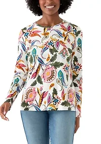 Women's Long Sleeve Crew Neck Printed Top