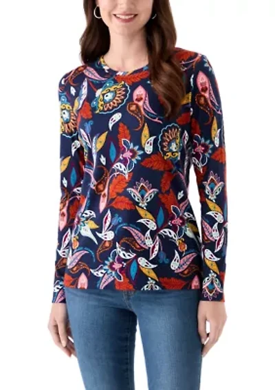Women's Long Sleeve Crew Neck Printed Top