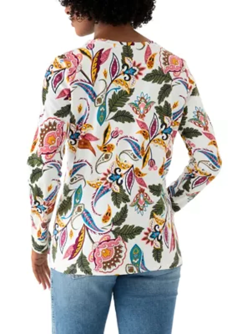 Women's Long Sleeve Crew Neck Printed Top