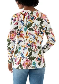 Women's Long Sleeve Crew Neck Printed Top
