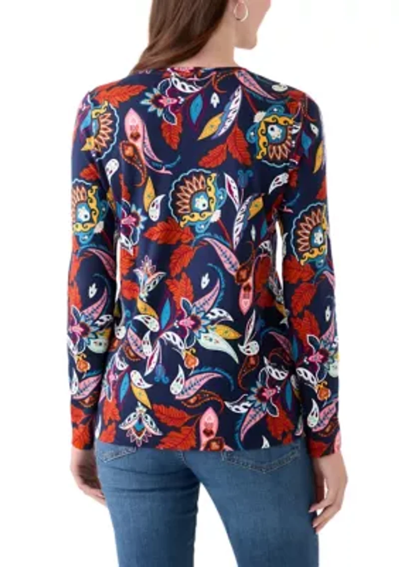 Women's Long Sleeve Crew Neck Printed Top