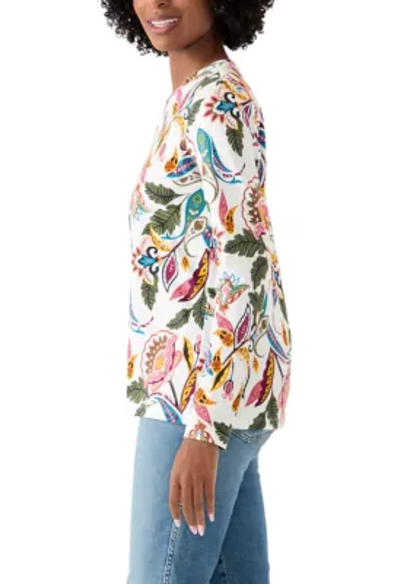 Women's Long Sleeve Crew Neck Printed Top
