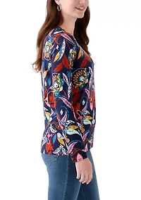 Women's Long Sleeve Crew Neck Printed Top